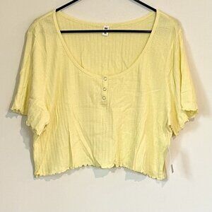 NWT BP by Nordstrom Short Sleeve Lettuce Trim Henley Scoop Crop - 3X